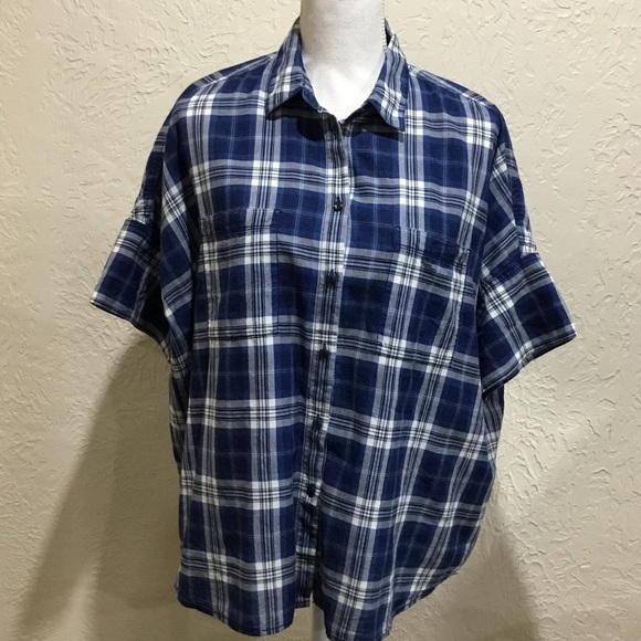 Madewell Tops - Madewell blue plaid top size large